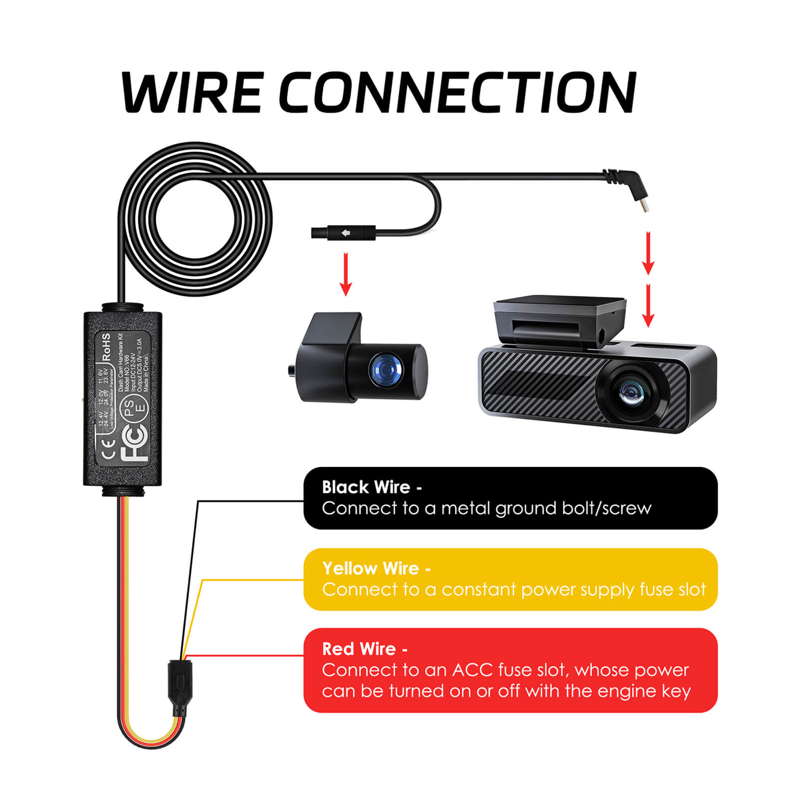 Pelsee Dash Cam Hardwire Kit, Full Set Hard Wire Kit Fuse for P1 Duo Dash Cam Only, 12V-24V to 5V Car Dash Camera Charger Power Cord, 4 Fuse Cable and Installation Tool