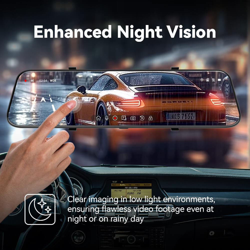 Pelsee P12 Pro 4K Mirror Dash Cam, 12'' Rear View Mirror Camera Smart Driving Assistant w/ADAS and BSD,2160P Front and Rear Camera,Voice Control,Night Vision,Parking Monitoring,32GB Memory Card