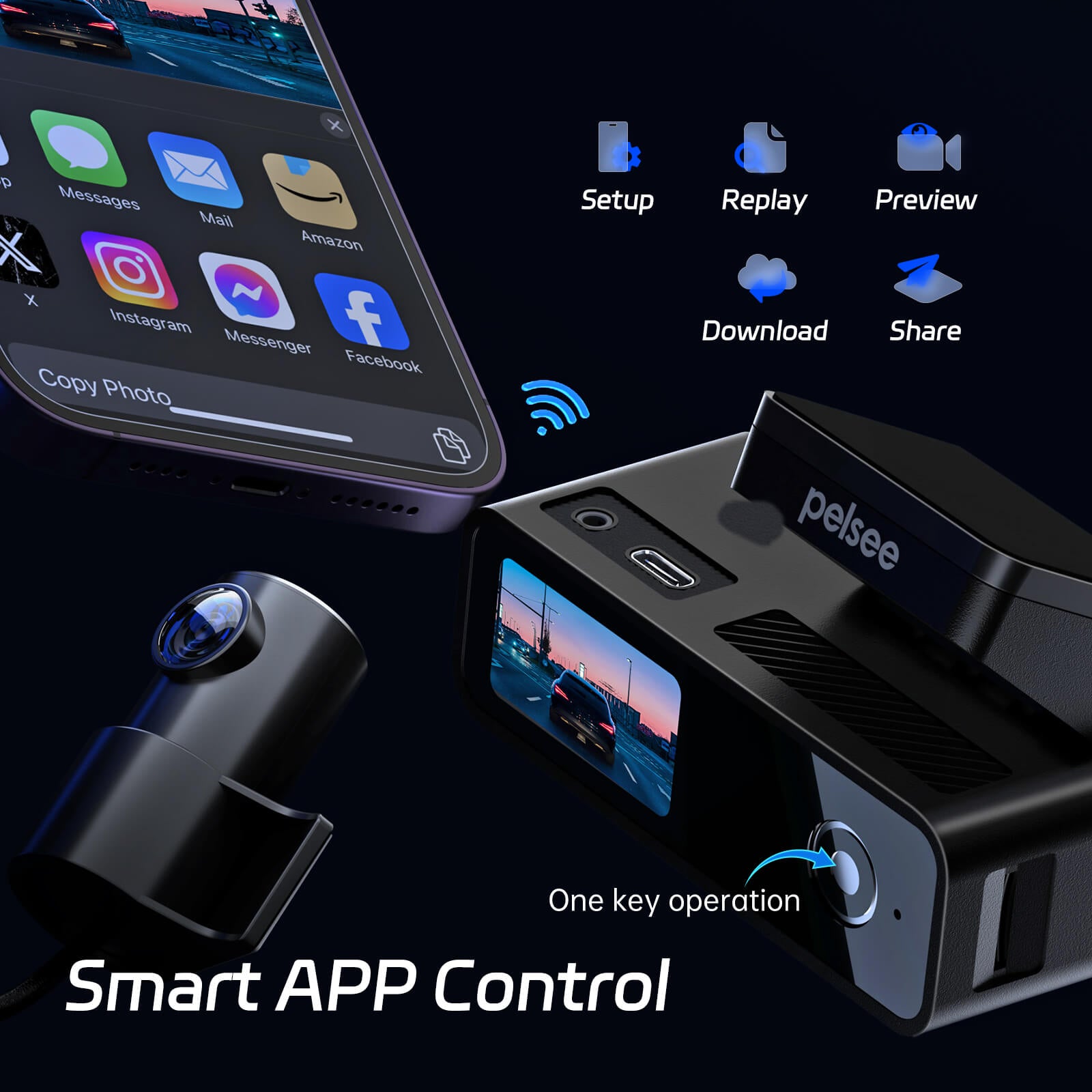 Pelsee P1 Duo 4K Dash Cam Front and Rear, 64GB SD Card, 4K+1080P Dual Dash Camera for Cars, Wi-Fi & App Control, 1.5’’IPS Display Car Camera, Voice Control, Night Vision, 24H Parking Mode, G-Sensor
