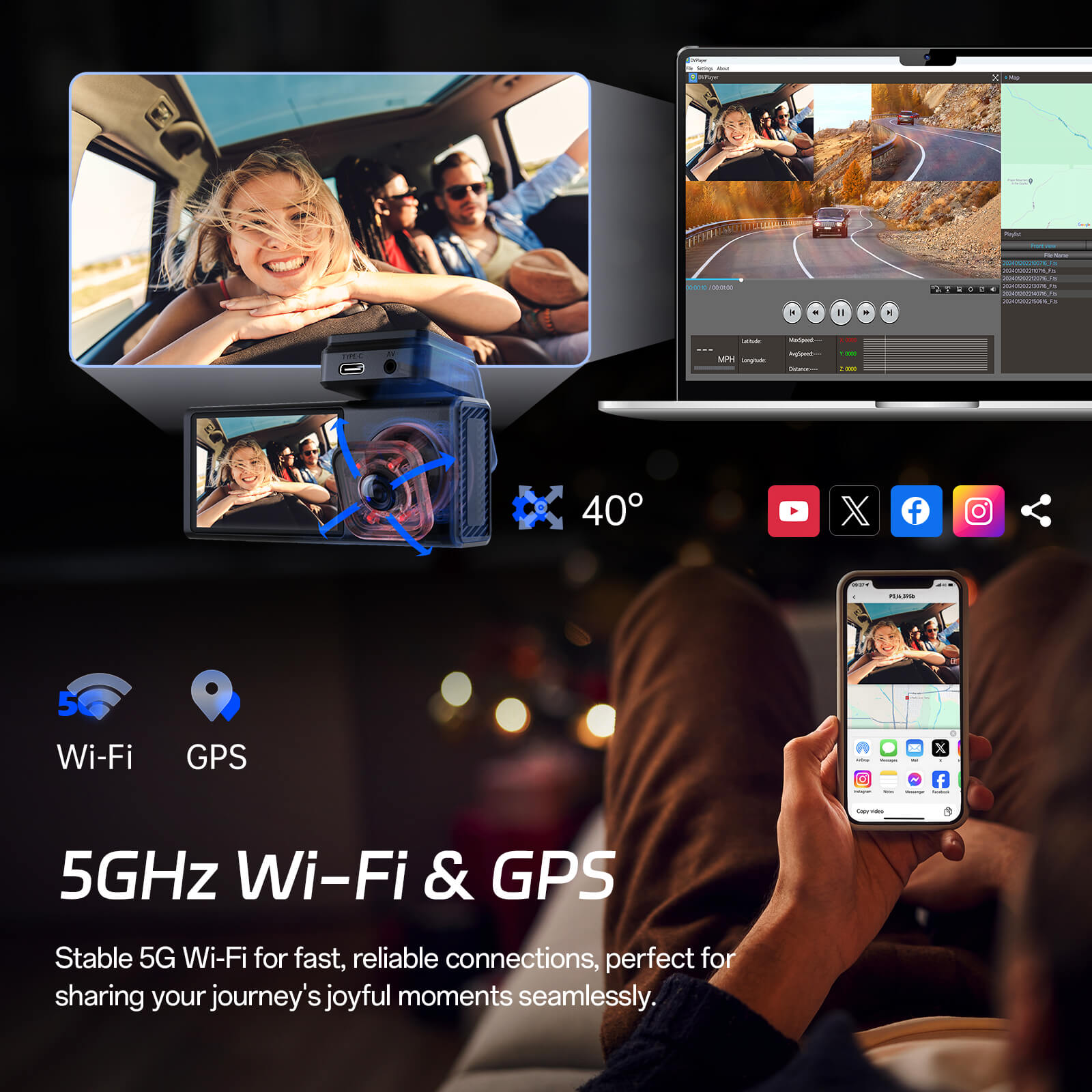 4K 3 Channel Dash Cam Front and Rear Inside, Dash Camera for Cars, 4K+1080P+1080P Dashcam with APP & WiFi, 64GB Card Included, Smart Driving System ADAS DMS, 24H Parking Mode,G-Sensor,256GB Max