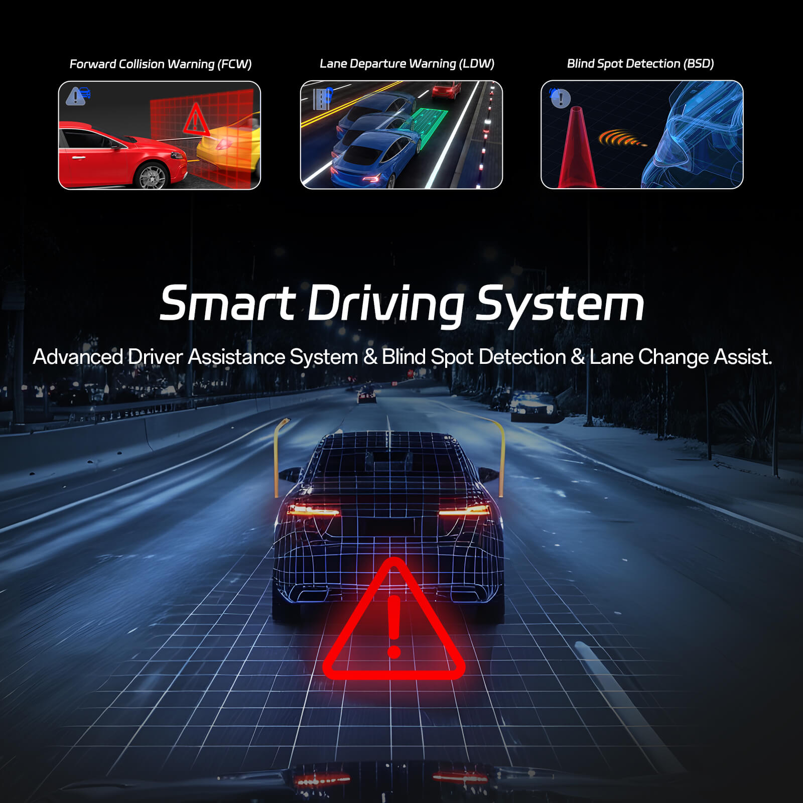 4K 3 Channel Dash Cam Front and Rear Inside, Dash Camera for Cars, 4K+1080P+1080P Dashcam with APP & WiFi, 64GB Card Included, Smart Driving System ADAS DMS, 24H Parking Mode,G-Sensor,256GB Max