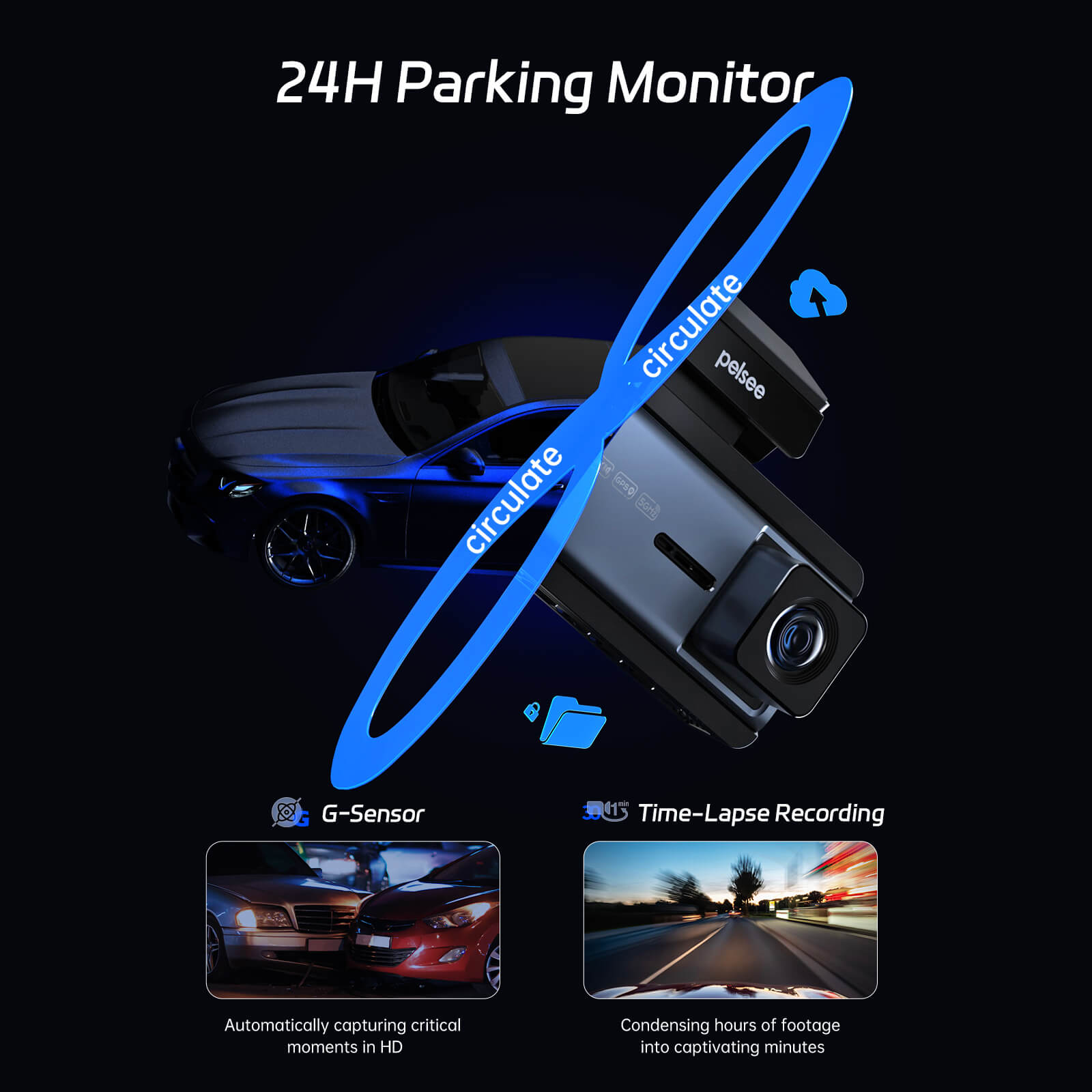 Pelsee P3 4K Dash Cam Front and Rear, 64GB SD Card, 4K+1080P Dual Dash Camera for Cars with Wi-Fi, GPS, ADAS, BSD, LCA, 3’’ IPS Display Car Camera, APP & Voice Control, Night Vision, 24H Parking Mode