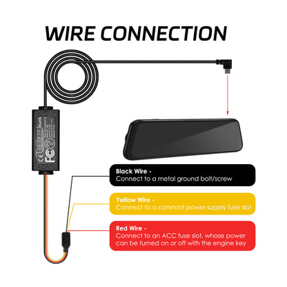Dash Cam Hardwire Kit, Type-C Full Set Hard Wire Kit Fuse, 12V-24V to 5V Dash Camera Car Charger Cable Kit, Low Voltage Protection, LED Indicator, Double-4 Fuse Cable and Installation Tool
