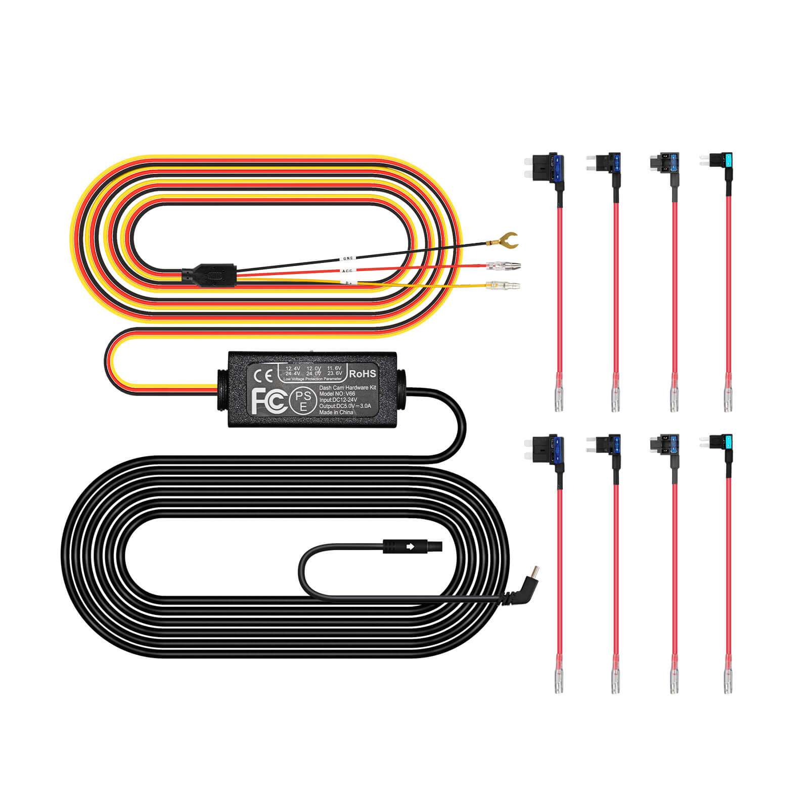 Pelsee Dash Cam Hardwire Kit, Full Set Hard Wire Kit Fuse for P1 Duo Dash Cam Only, 12V-24V to 5V Car Dash Camera Charger Power Cord, 4 Fuse Cable and Installation Tool