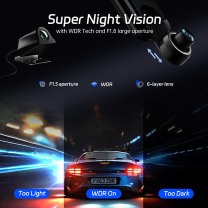 Pelsee P10 Plus 4K WiFi Mirror Dash Cam, 10" Rear View Mirror Camera with 64GB Card, Dash Cam Front and Rear Backup Camera for Cars, Smart Driving System ADAS, Voice Control, GPS, WDR Night Vision