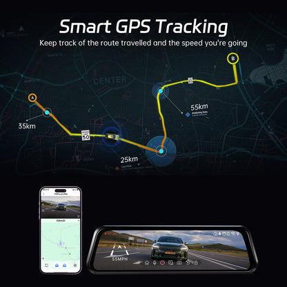 Pelsee P10 Plus 4K WiFi Mirror Dash Cam, 10" Rear View Mirror Camera with 64GB Card, Dash Cam Front and Rear Backup Camera for Cars, Smart Driving System ADAS, Voice Control, GPS, WDR Night Vision