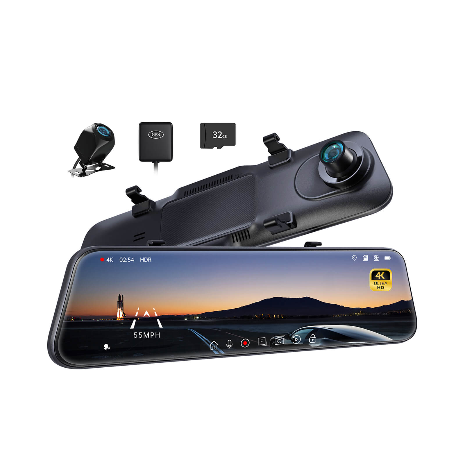 Pelsee P12 Pro 4K Mirror Dash Cam, 12'' Rear View Mirror Camera Smart Driving Assistant w/ADAS and BSD,2160P Front and Rear Camera,Voice Control,Night Vision,Parking Monitoring,32GB Memory Card