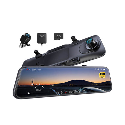 Pelsee P12 Pro 4K Mirror Dash Cam, 12'' Rear View Mirror Camera Smart Driving Assistant w/ADAS and BSD,2160P Front and Rear Camera,Voice Control,Night Vision,Parking Monitoring,32GB Memory Card
