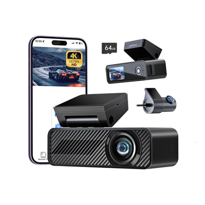 Pelsee P1 Duo 4K Dash Cam Front and Rear, 64GB SD Card, 4K+1080P Dual Dash Camera for Cars, Wi-Fi & App Control, 1.5’’IPS Display Car Camera, Voice Control, Night Vision, 24H Parking Mode, G-Sensor
