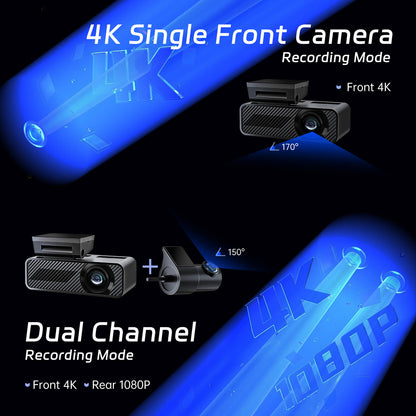 Pelsee P1 Duo 4K Dash Cam Front and Rear, 64GB SD Card, 4K+1080P Dual Dash Camera for Cars, Wi-Fi & App Control, 1.5’’IPS Display Car Camera, Voice Control, Night Vision, 24H Parking Mode, G-Sensor