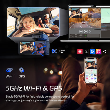 4K 3 Channel Dash Cam Front and Rear Inside, Dash Camera for Cars, 4K+1080P+1080P Dashcam with APP & WiFi, 64GB Card Included, Smart Driving System ADAS DMS, 24H Parking Mode,G-Sensor,256GB Max