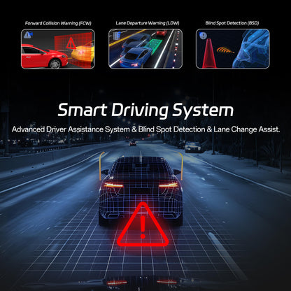 4K 3 Channel Dash Cam Front and Rear Inside, Dash Camera for Cars, 4K+1080P+1080P Dashcam with APP & WiFi, 64GB Card Included, Smart Driving System ADAS DMS, 24H Parking Mode,G-Sensor,256GB Max